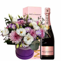 Flowers box with champagne moet